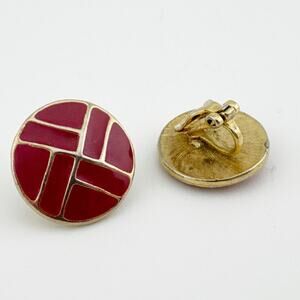 Vintage‎ Red & Gold Geometric Enamel Clip-On Earrings